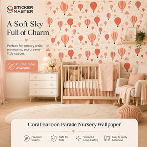 Coral Balloon Parade Nursery Wallpaper | Kids Room Wall Mural