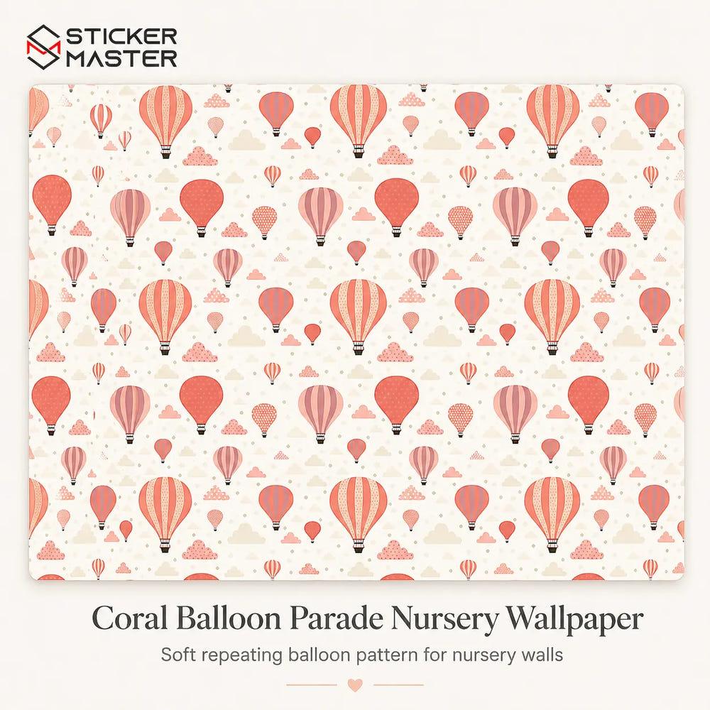 Coral Balloon Parade Nursery Wallpaper / Kids Room Wall Mural by Sticker Master