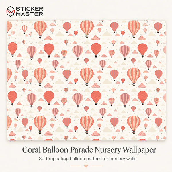 Coral Balloon Parade Nursery Wallpaper | Kids Room Wall Mural