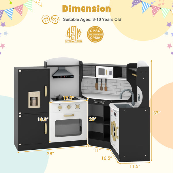 Corner Kids Play Kitchen with Washing Machine and Ice Maker Gift for Boys Girls