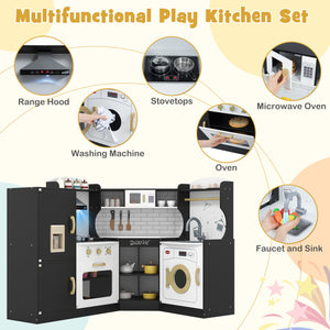 Corner Kids Play Kitchen with Washing Machine and Ice Maker Gift for Boys Girls