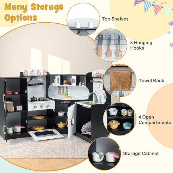 Corner Kids Play Kitchen with Washing Machine and Ice Maker Gift for Boys Girls