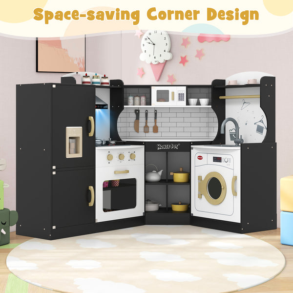 Corner Kids Play Kitchen with Washing Machine and Ice Maker Gift for Boys Girls