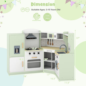 Corner Kids Play Kitchen with Washing Machine and Ice Maker Gift for Boys Girls