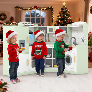 Corner Kids Play Kitchen with Washing Machine and Ice Maker Gift for Boys Girls
