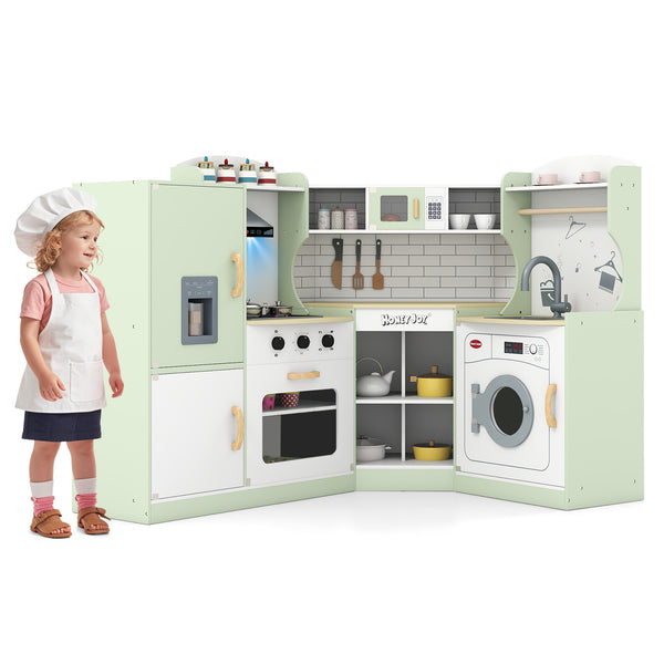 Corner Kids Play Kitchen with Washing Machine and Ice Maker Gift for Boys Girls