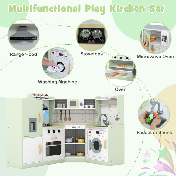 Corner Kids Play Kitchen with Washing Machine and Ice Maker Gift for Boys Girls