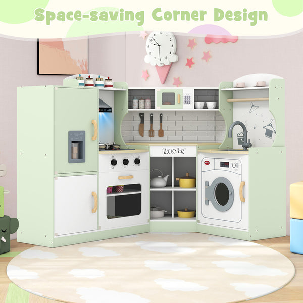 Corner Kids Play Kitchen with Washing Machine and Ice Maker Gift for Boys Girls