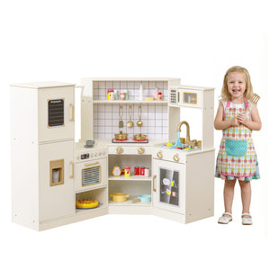 Corner Kids Play Kitchen with Stoves with Lights and Sounds-Beige
