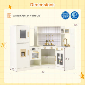 Corner Kids Play Kitchen with Stoves with Lights and Sounds-Beige