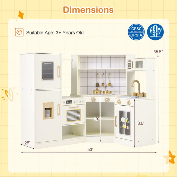 Corner Kids Play Kitchen with Stoves with Lights and Sounds-Beige