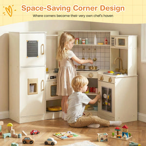 Corner Kids Play Kitchen with Stoves with Lights and Sounds-Beige