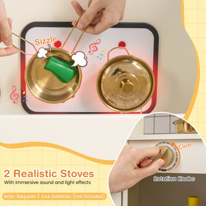 Corner Kids Play Kitchen with Stoves with Lights and Sounds-Beige