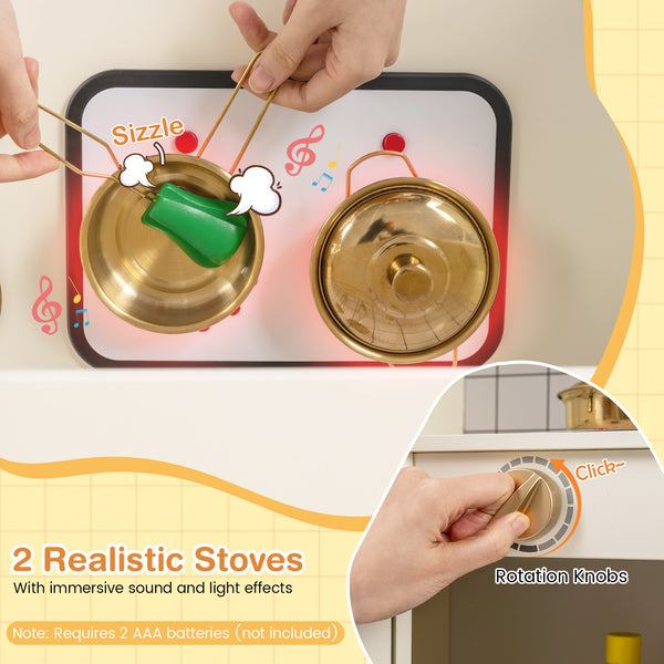 Corner Kids Play Kitchen with Stoves with Lights and Sounds-Beige