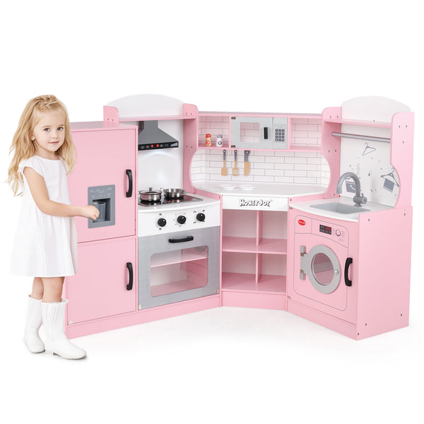 Corner Kids Play Kitchen with Washing Machine and Ice Maker Gift for Boys Girls