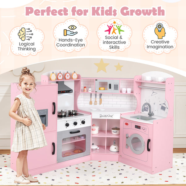 Corner Kids Play Kitchen with Washing Machine and Ice Maker Gift for Boys Girls