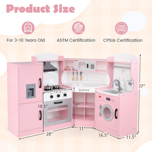 Corner Kids Play Kitchen with Washing Machine and Ice Maker Gift for Boys Girls