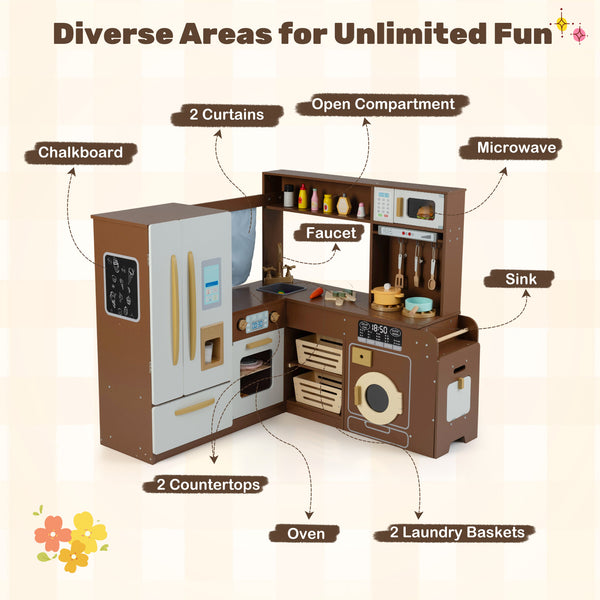 Corner Play Kitchen with Lights and Sounds for Ages 3+ - Realistic