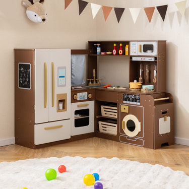 Corner Play Kitchen with Lights and Sounds for Ages 3+ - Realistic
