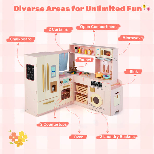 Corner Play Kitchen with Lights and Sounds for Ages 3+ - Realistic
