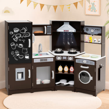 Corner Wooden Play Kitchen with Lights and Sounds Large Pretend Play Kitchen Set