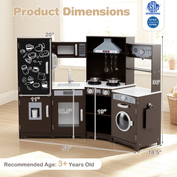 Corner Wooden Play Kitchen with Lights and Sounds Large Pretend Play Kitchen Set