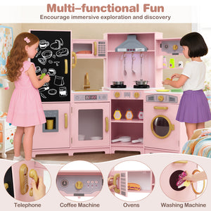 Corner Wooden Play Kitchen with Lights and Sounds Large Pretend Play Kitchen Set