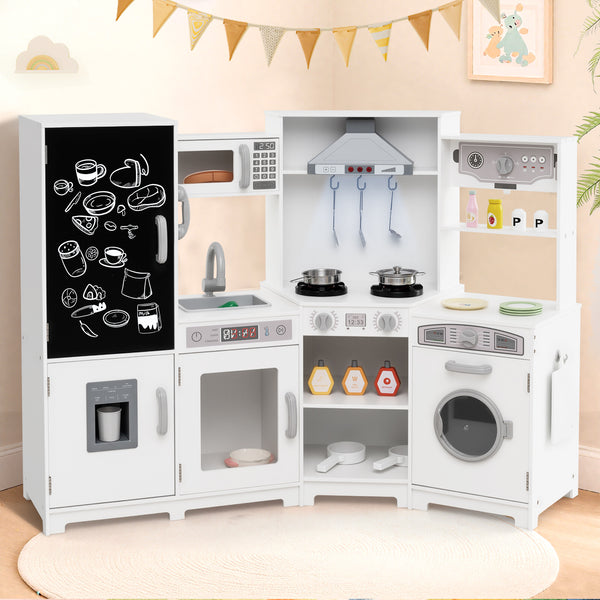 Corner Wooden Play Kitchen with Lights and Sounds Large Pretend Play Kitchen Set