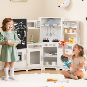 Corner Wooden Play Kitchen with Lights and Sounds Large Pretend Play Kitchen Set
