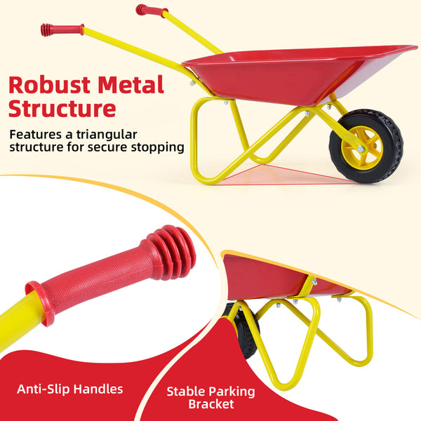 Kids Wheelbarrow with All-Terrain Wheels-Red