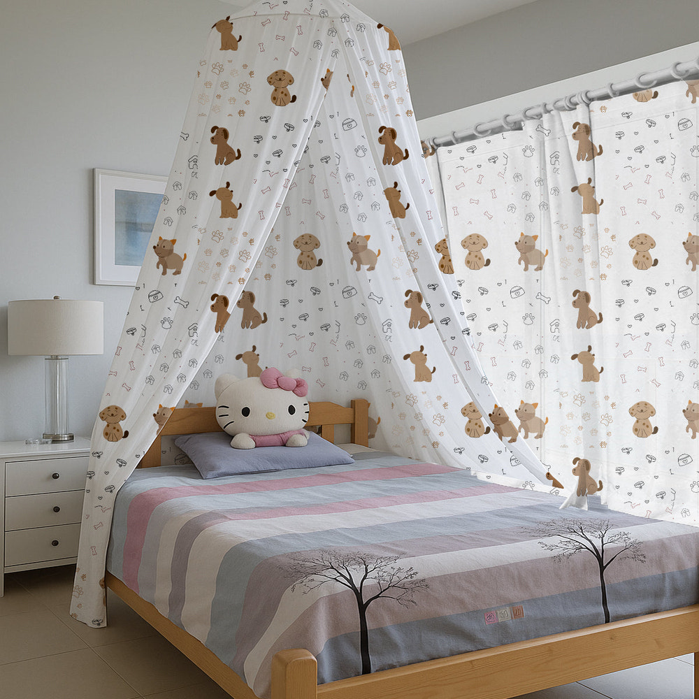 Cute Dogs Paw Bones Printed Canopy