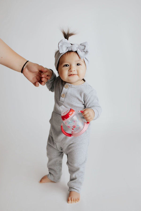 Gray Baby Ribbed Playsuit with pockets