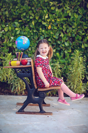 Retro Mod Navy and Pink Flower Peter Pan Collar Floral Dress