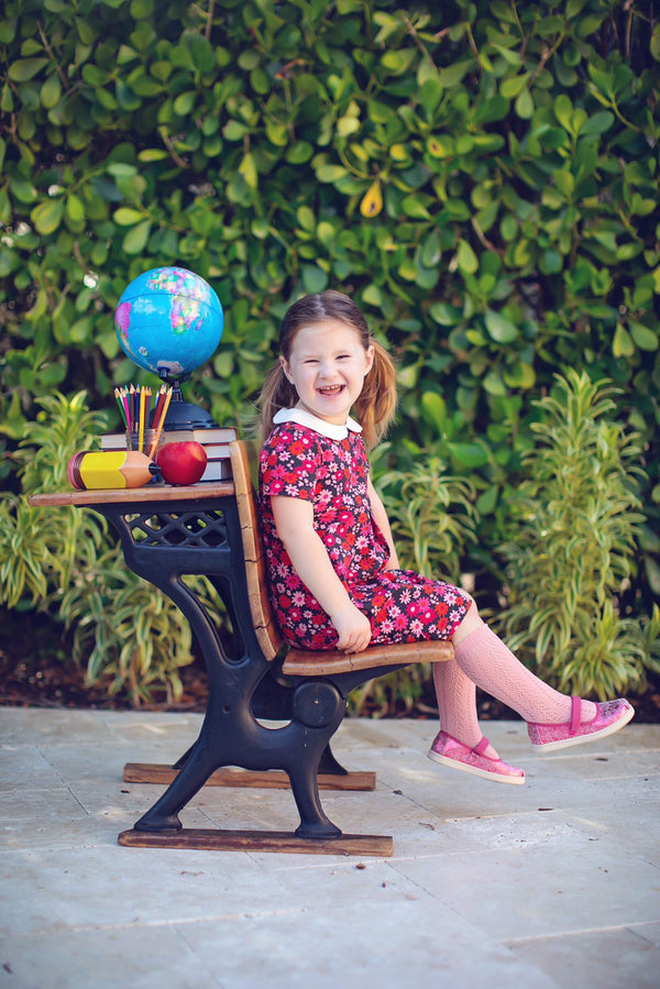 Retro Mod Navy and Pink Flower Peter Pan Collar Floral Dress