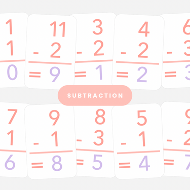 Basic Subtraction Flashcards for kids - fun learning tool for early math skills in puzzles and creative activities.
