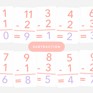 Basic Subtraction Flashcards for kids - fun learning tool for early math skills in puzzles and creative activities.