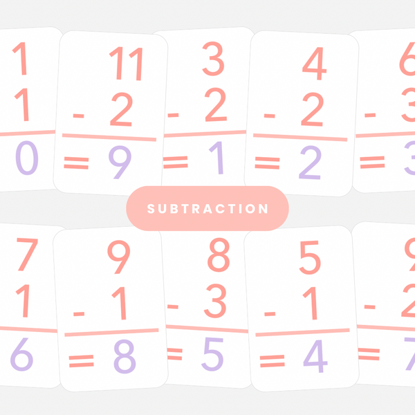 Basic Subtraction Flashcards for kids - fun learning tool for early math skills in puzzles and creative activities.