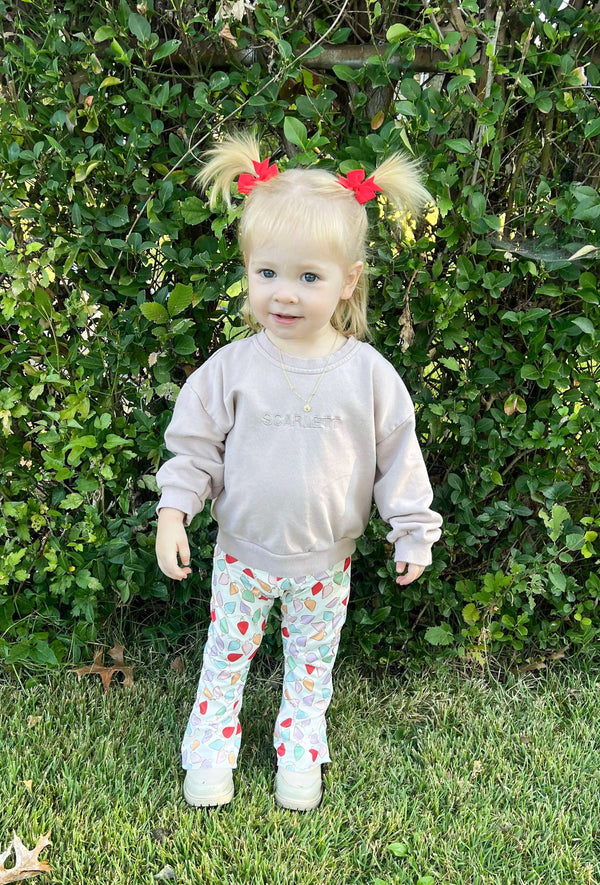 Merry & Bright Christmas Lights Bell Bottom Outfit for babies, festive holiday clothing, angle view.