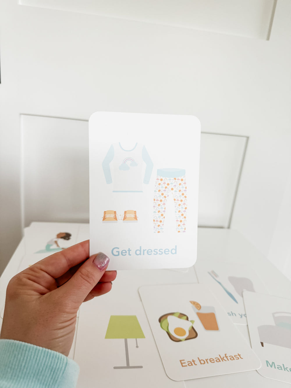 Colorful Chores Flashcards for early learning and sensory play, perfect for engaging babies and toddlers.