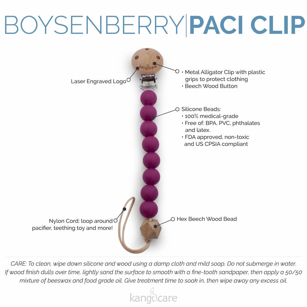 Kanga Care Silicone & Wood Paci Clip - Boysenberry