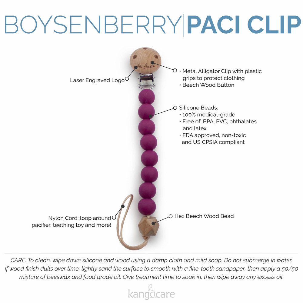 Kanga Care Silicone & Wood Paci Clip - Boysenberry - MOOGCO Baby