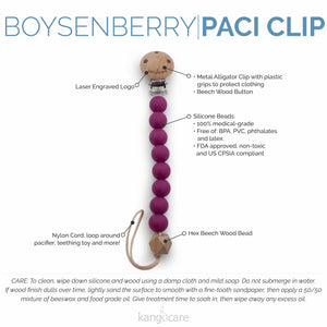 Kanga Care Silicone & Wood Paci Clip - Boysenberry