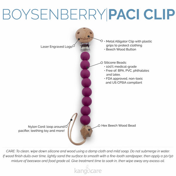 Kanga Care Silicone & Wood Paci Clip - Boysenberry