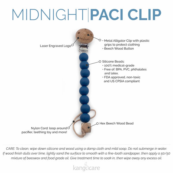 Kanga Care Silicone & Wood Paci Clip - Midnight