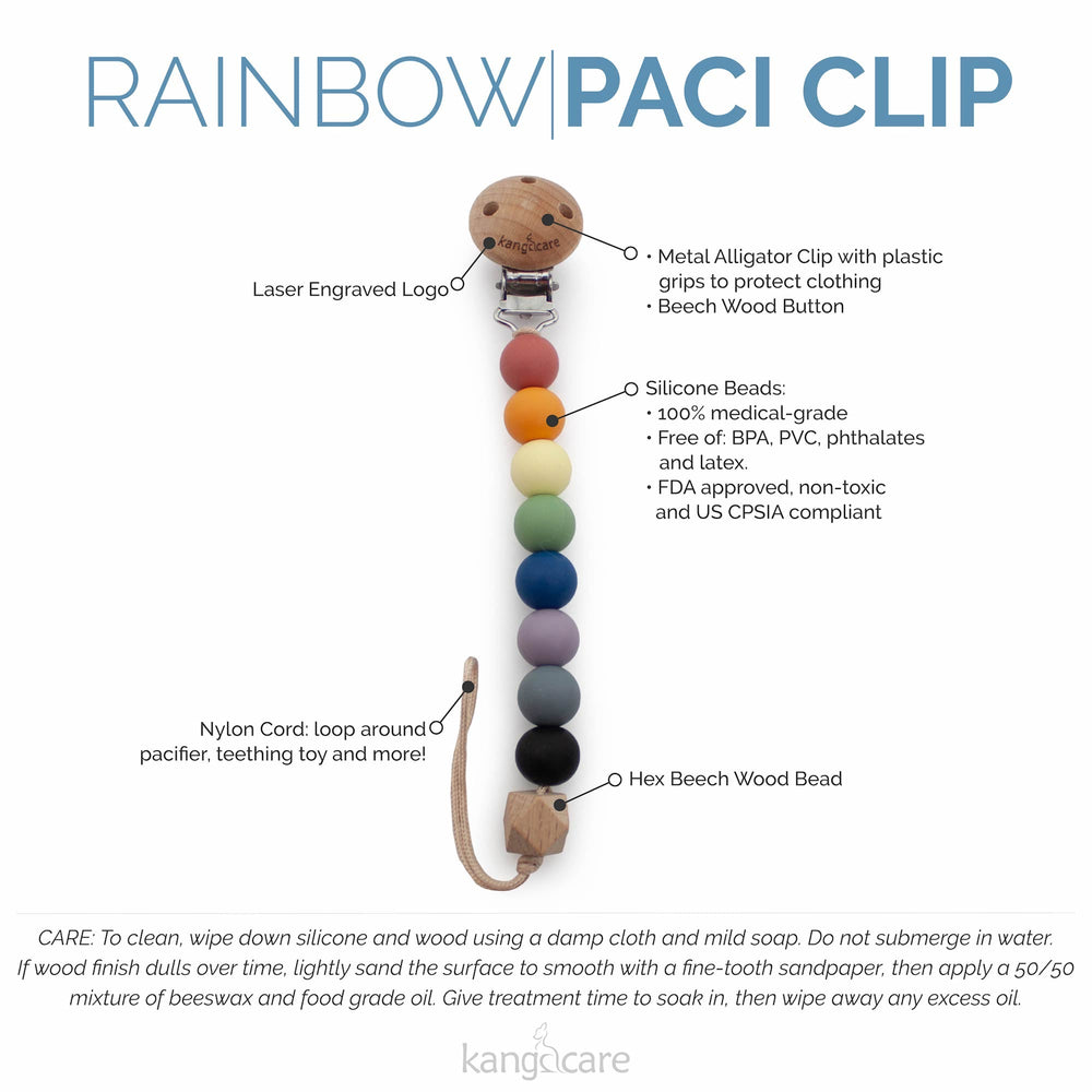 Kanga Care Silicone & Wood Paci Clip - Rainbow