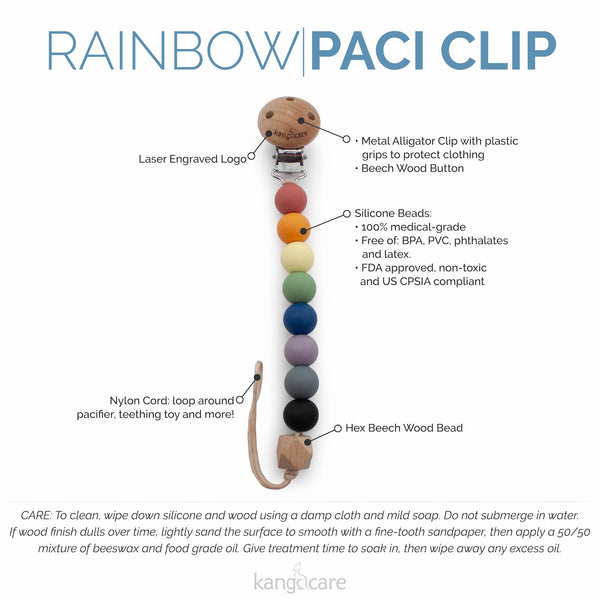 Kanga Care Silicone & Wood Paci Clip - Rainbow