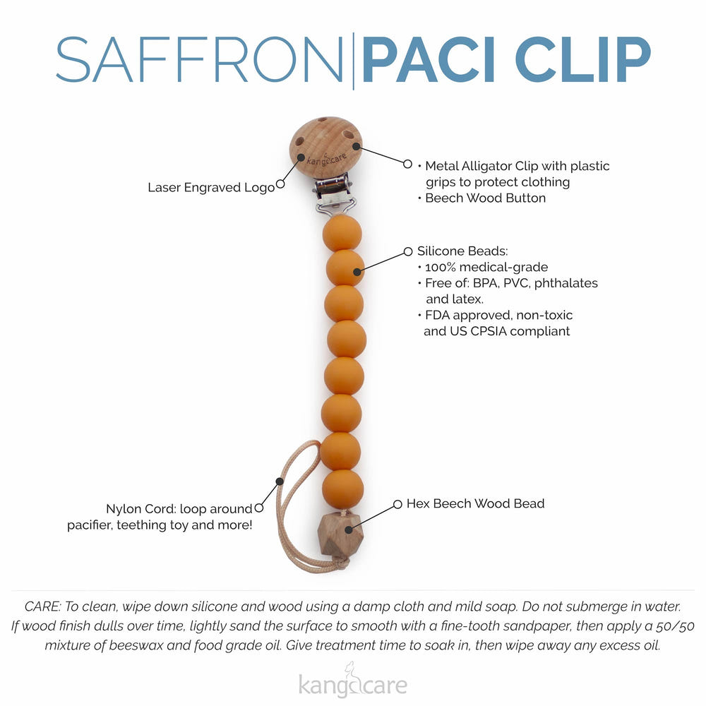 Kanga Care Silicone & Wood Paci Clip - Saffron