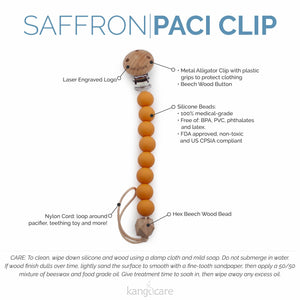 Kanga Care Silicone & Wood Paci Clip - Saffron