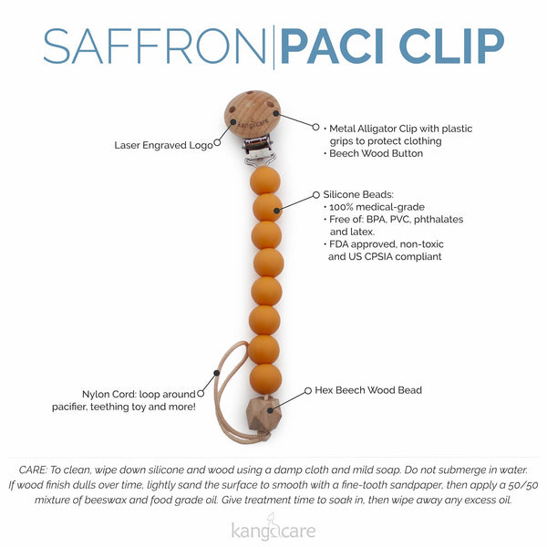 Kanga Care Silicone & Wood Paci Clip - Saffron