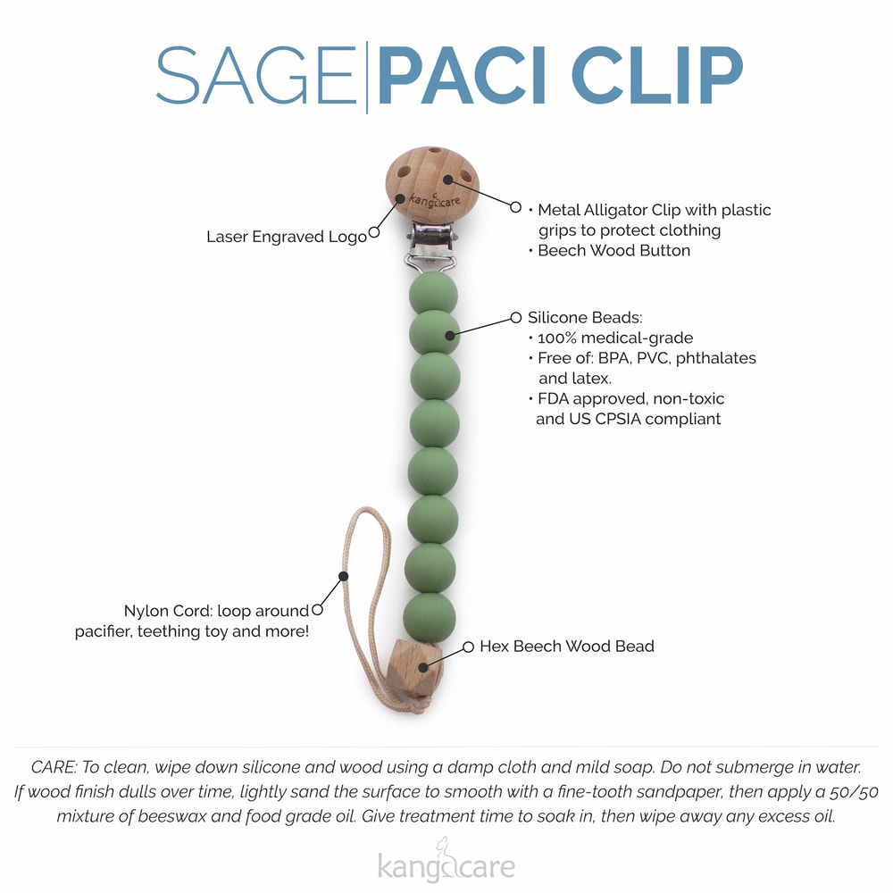 Kanga Care Silicone & Wood Paci Clip - Sage - MOOGCO Baby
